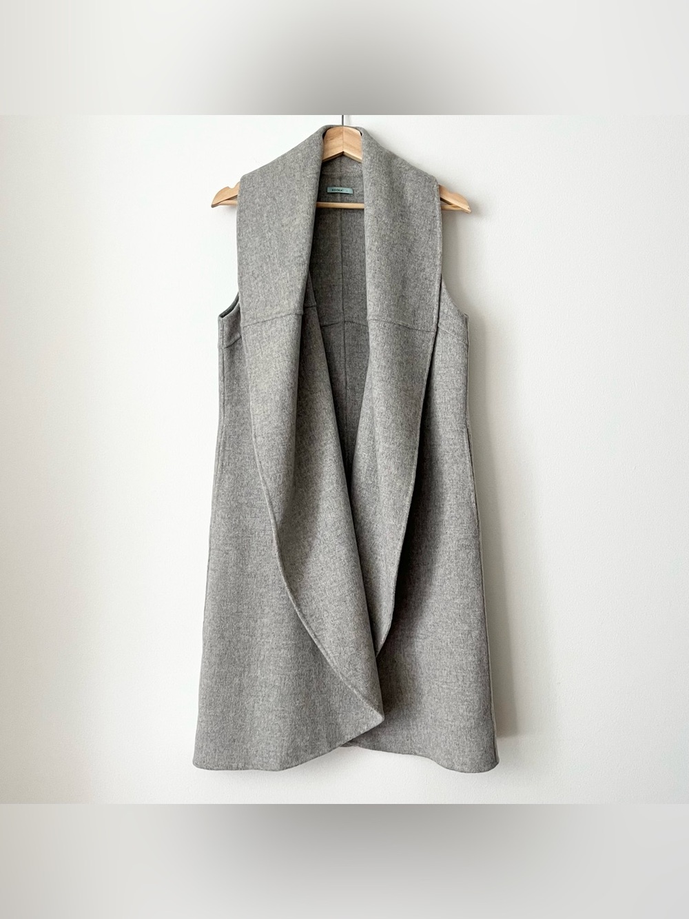Kookai Australia Women's 100% Wool Vest Coat Shawl Collar Gray Minimalist Luxe